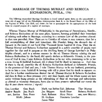 Marriage of Thomas Murray and Rebecca Richardson, Phila., 1703