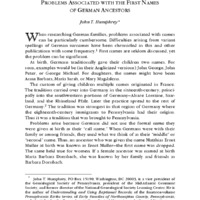 Problems Associated with First Names of German Ancestors