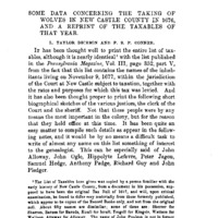 Some Data Concerning the Taking of Wolves in New Castle County in 1676, and a Reprint of the Taxables of That Year