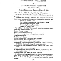 Twenty-Fifth Annual Report of the Genealogical Society of Pennsylvania