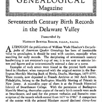 Seventeenth Century Birth Records in the Delaware Valley