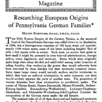 Researching European Origins of Pennsylvania German Families