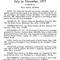 Genealogical Accessions by the Genealogical Society and the Historical Society of Pennsylvania, July to December, 1977