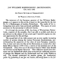 Jan Willemsz Boekenoogen (Bockenogen) Ca. 1632-1692: an Early Settler of Germantown