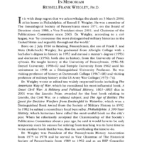 In Memoriam, Russell Frank Weigley, PhD