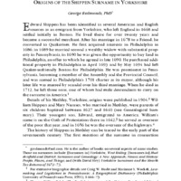 Origins of the Shippen Surname in Yorkshire