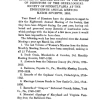Eighteenth Annual Report of the Board of Directors of the Genealogical Society of Pennsylvania at the Eighteenth Annual Meeting, March Seventh, 1910
