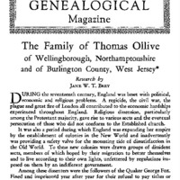 The Family of Thomas Olive of Wellingborough, Northamptonshire and of Burlington County, West Jersey