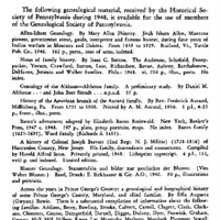 Accessions of Genealogical Material by the Historical Society of Pennsylvania From January 1, 1948 Through September 30, 1949