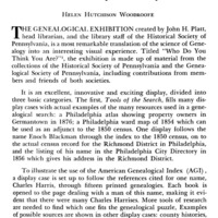 A Genealogical Exhibition at the Hall of the Historical Society of Pennsylvania