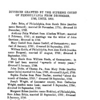 Divorces Granted by the Supreme Court of Pennsylvania, 1787-1801