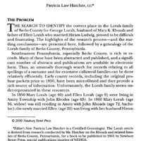 Finding George Lorah: An Exercise in Genealogy