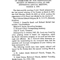 Sixteenth Annual Report of the Board of Directors of the Genealogical Society of Pennsylvania at the Sixteenth Annual Meeting, March 2, 1908