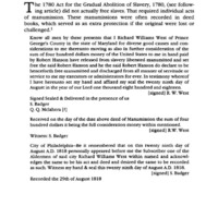 Robert Hanson, Deed of Manumission, 1818