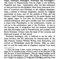 Notes on the Stelwagon Families of Montgomery and Philadelphia Counties, Pennsylvania.