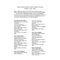 Index for Affidavits of Birth Registrations Prior to July 1860