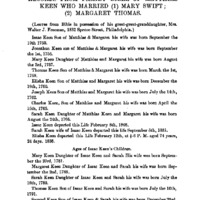Records from Family Bible of Matthias Keen Who Married (1) Mary Swift; (2) Margaret Thomas