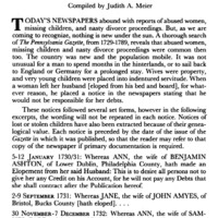 Elopements and Other Miscreant Deeds of Women as Advertised in The Pennsylvania Gazette