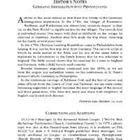 Editor's Notes, Germanic Immigration into Pennsylvania