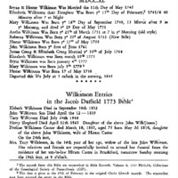 Wilkinson Entries in the Jacob Duffield 1773 Bible
