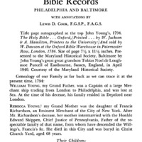 The John & Mary Ann [Bedford] Young Bible Records Philadelphia and Baltimore