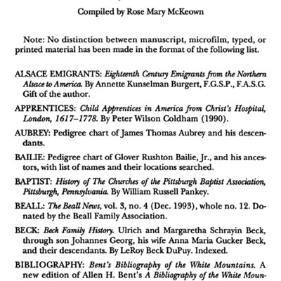 Materials Received by the Genealogical Society of Pennsylvania, 1)93