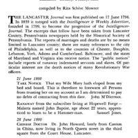 Genealogical Gleanings from The Lancaster Journal, Lancaster County, Pennsylvania