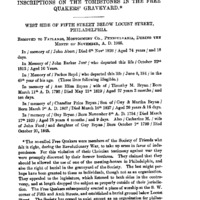 Inscriptions on the Tombstones in the Free Quakers' Graveyard