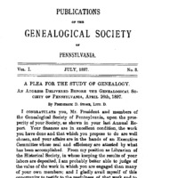 A Plea for the Study of Genealogy. An Address Delivered Before the Genealogical Society of Pennsylvania, April 26, 1897.
