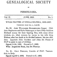 Wills Proved at Philadelphia, 1692-1697