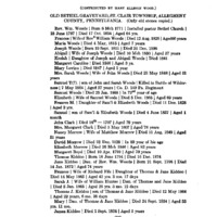 Tombstone Inscriptions, Old Bethel Graveyard, St. Clair Township, Allegheny County, Pennsylvania