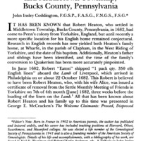 The Robert Heaton Family of Wharfe, Yorkshire, England, and Middletown Township, Bucks County, Pennsylvania