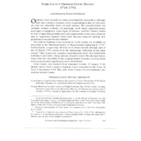 York County Orphans Court Docket, 1749-1754