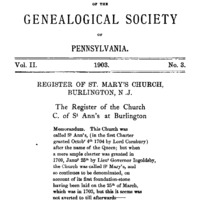 Register of St. Mary's Church, Burlington, N.J.