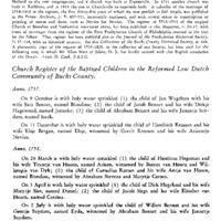 Reformed Dutch Church, Churchville, Bucks County, Pa. Baptisms 1737-1780; Marriages 1738-1772
