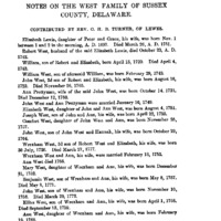 Notes on the West Family of Sussex County, Delaware