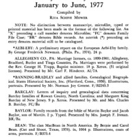 Genealogical Accessions by the Genealogical Society and the Historical Society of Pennsylvania, January to June, 1977