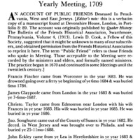 Catalouge of Eighty-Seven Public Friends yt have Died in Pennsylvania since ye First Settlement of Friends there Read at ye Yearly Meeting, 1709
