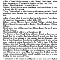 A List of Killed & Missing at John Cisney's Field, 1757