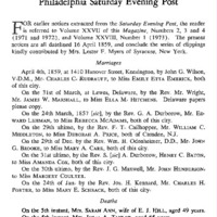 Marriage and Death Notices from the Philadelphia Saturday Evening Post