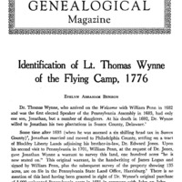 Identification of Lt. Thomas Wynne of the Flying Camp, 1776