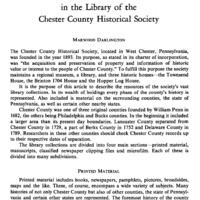 Historical and Genealogical Source Material in the Library of the Chester County Historical Society
