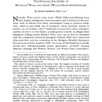 English Ancestry of Nicholas Walm and Ane (Waln) Dilworth Sibthorp