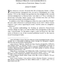 German Origin of Johannes Dinius of Brunswick Township, Berks County