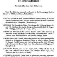 Materials Received by the Genealogical Society of Pennsylvania