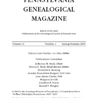 The Pennsylvania Genealogical Magazine, Vol 43, No 1, Title and Contents