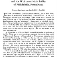 Ancestry and Children of Johann Jacob Lenz and His Wife Anna Maria Loffler of Philadelphia, Pennsylvania