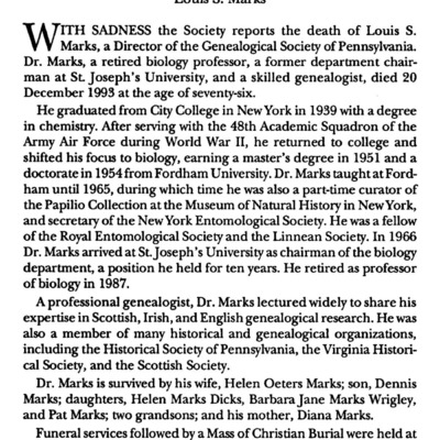 In Memonam: Louis S. Marks