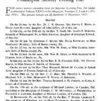 Marriage and Death Notices from the Philadelphia Saturday Evening Post